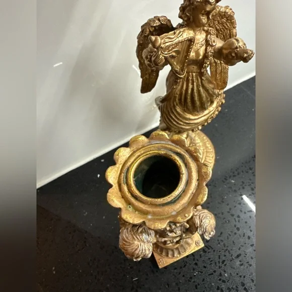 Vintage Inspired Baroque Angel‎ & Cherub Candlestick Holders Set Gilt Gold - Picture 14 of 17